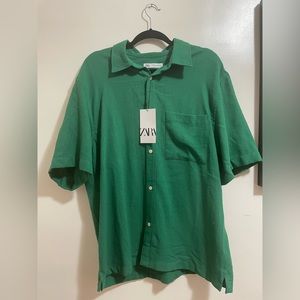 Zara Green Short Sleeve Button Down